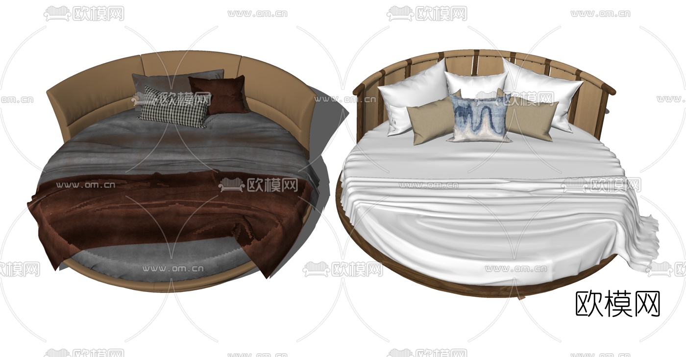 现代圆形双人床su模型下载