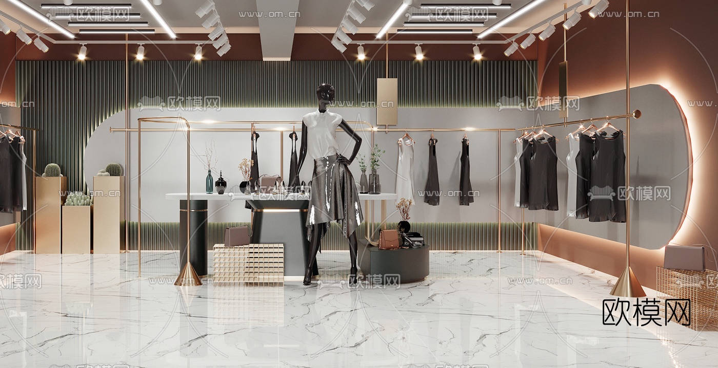 现代女装服装店直播间3d模型