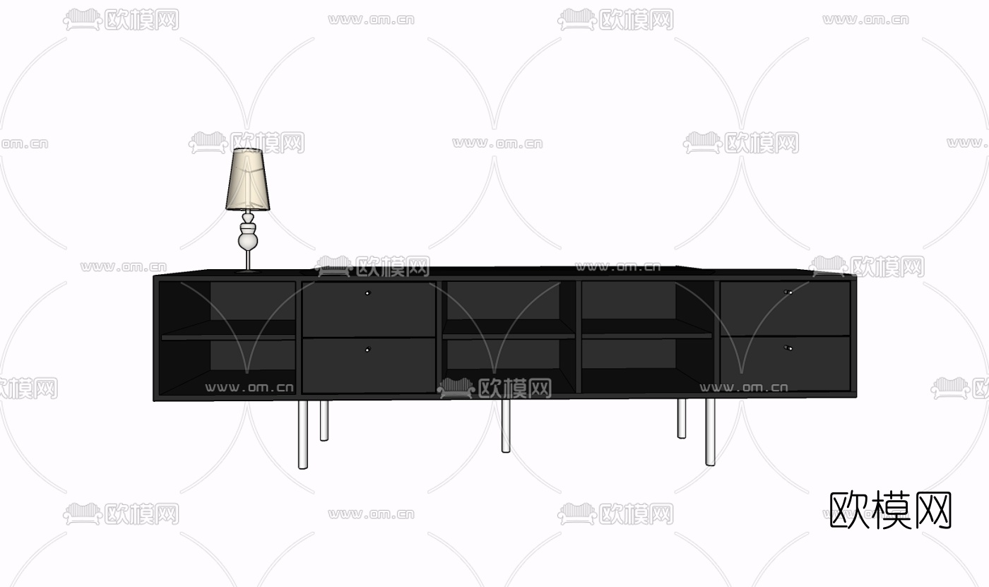 现代实木电视柜免费su模型下载