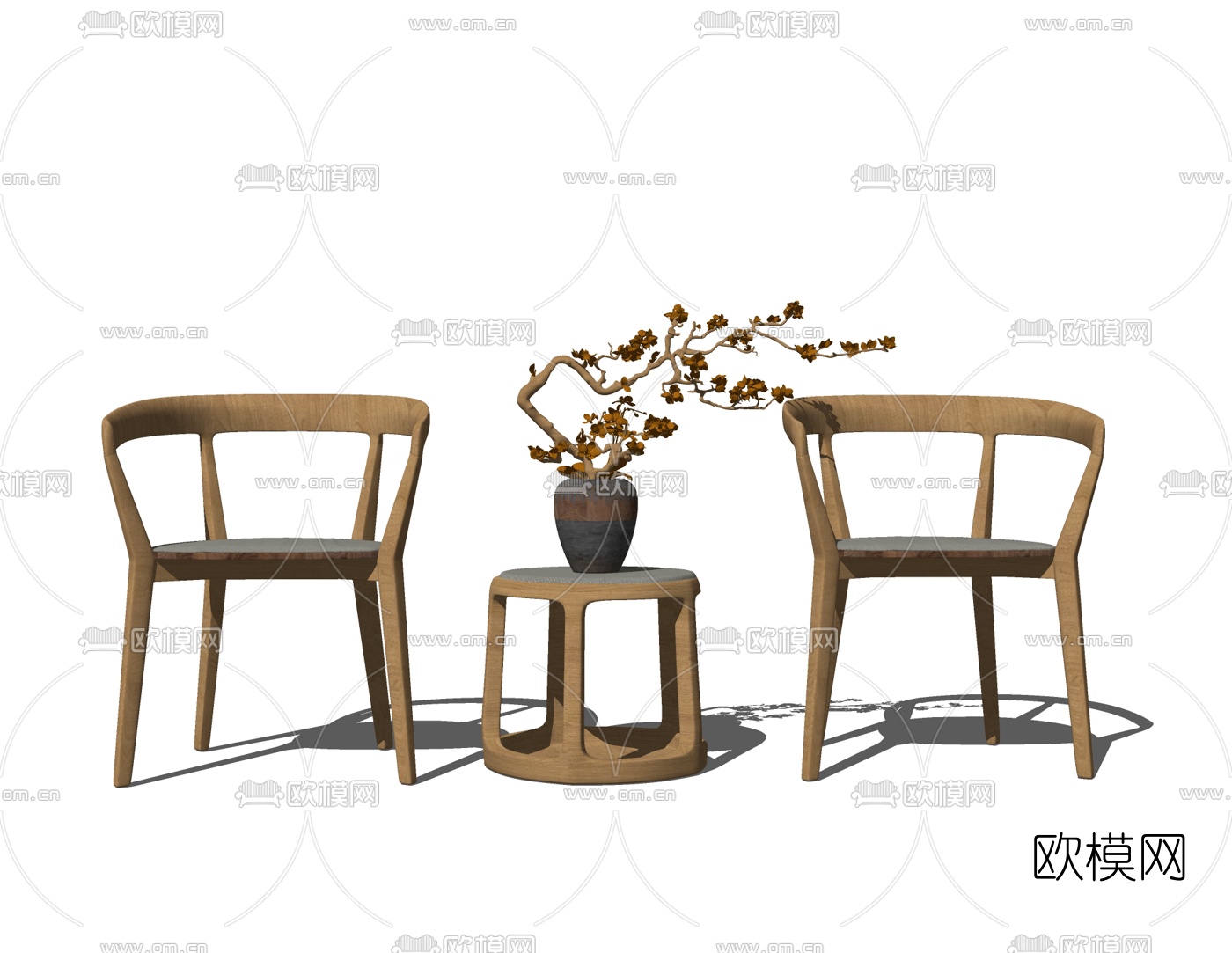 新中式实木单椅su模型下载