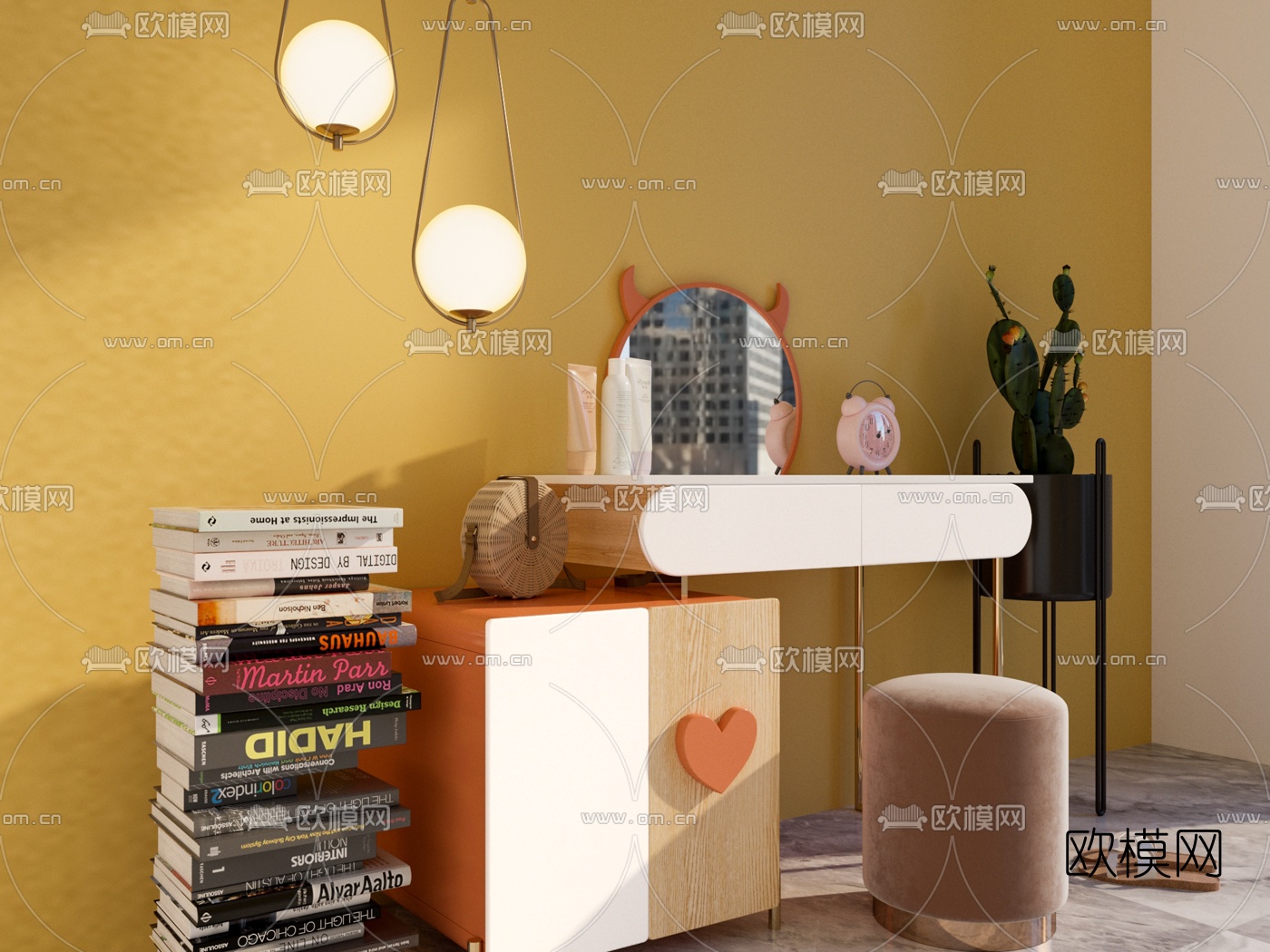 北欧简约梳妆台3d模型下载（渲染图2）