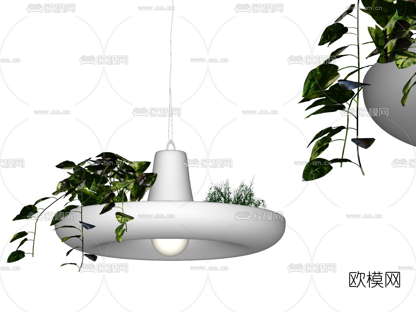 北欧绿植吊灯su模型下载（渲染图2）