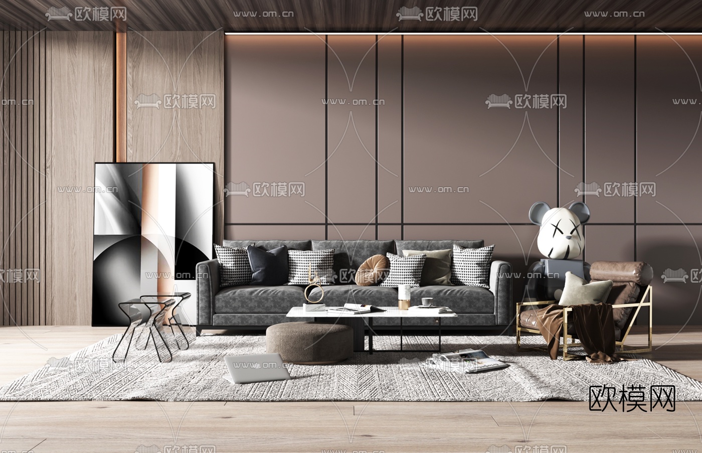 现代布艺沙发茶几组合3d模型