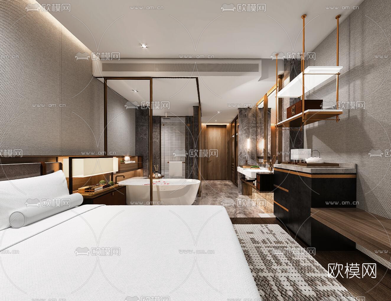 现代酒店双床客房cr全景3d模型