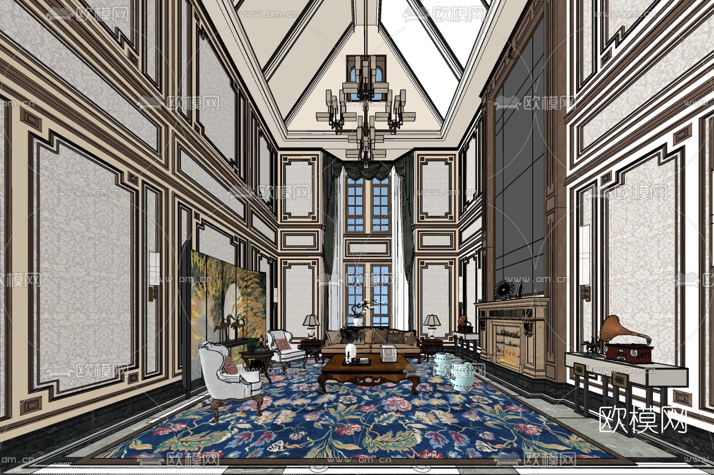 欧式别墅大堂免费su模型下载