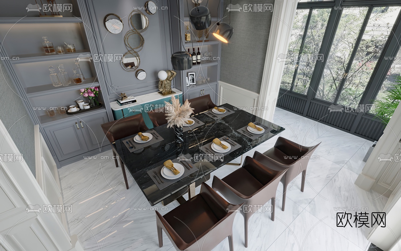 简欧轻奢客厅餐厅3d模型下载（渲染图5）