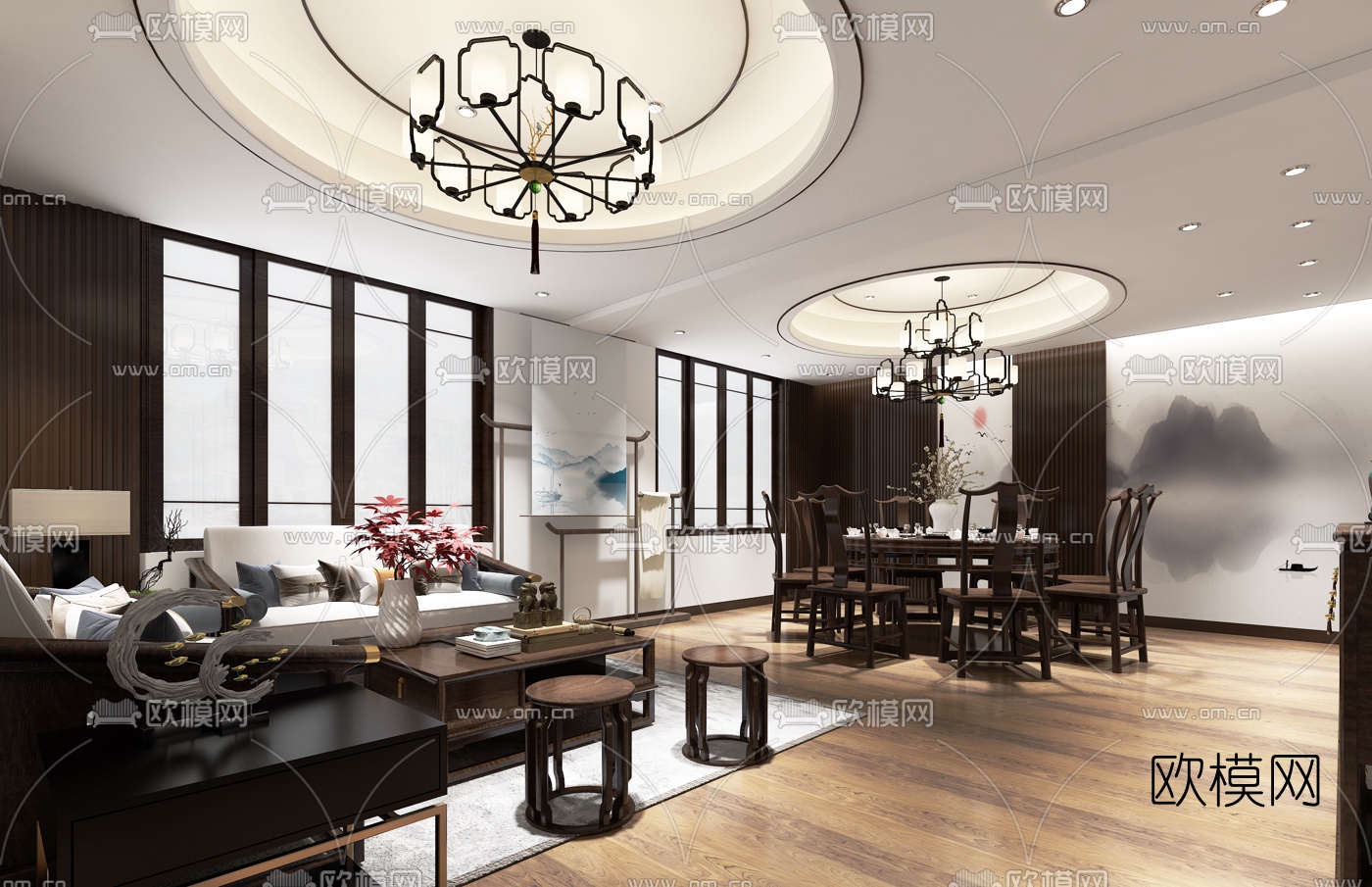 新中式餐厅包房免费3d模型下载_ID10280326_3dmax免费模型-欧模网
