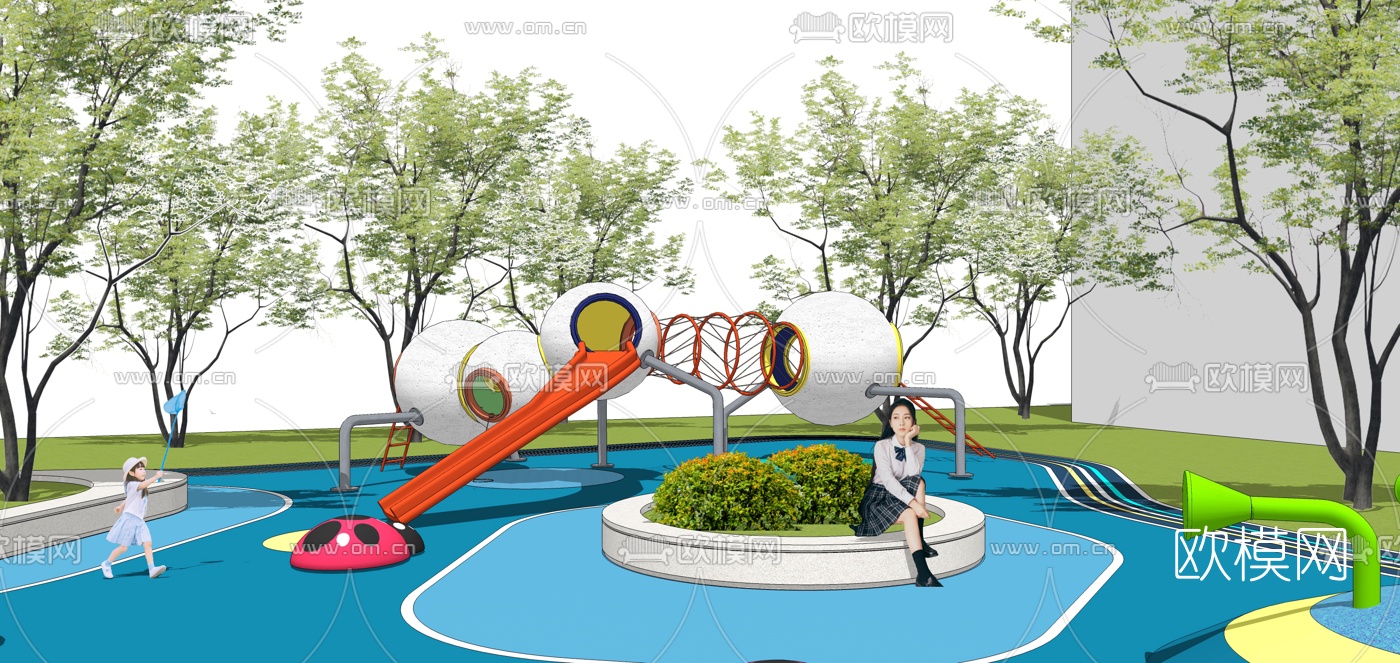 现代儿童创意滑梯su模型