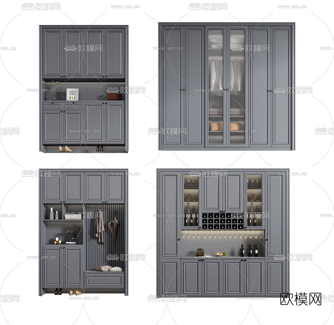 美式鞋柜衣柜酒柜su模型下载（渲染图1）