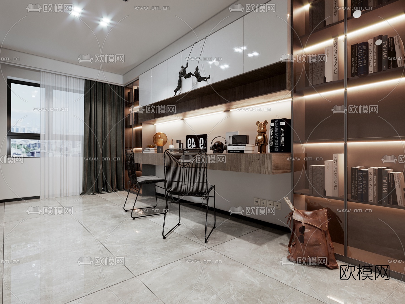 现代轻奢客厅餐厅3d模型