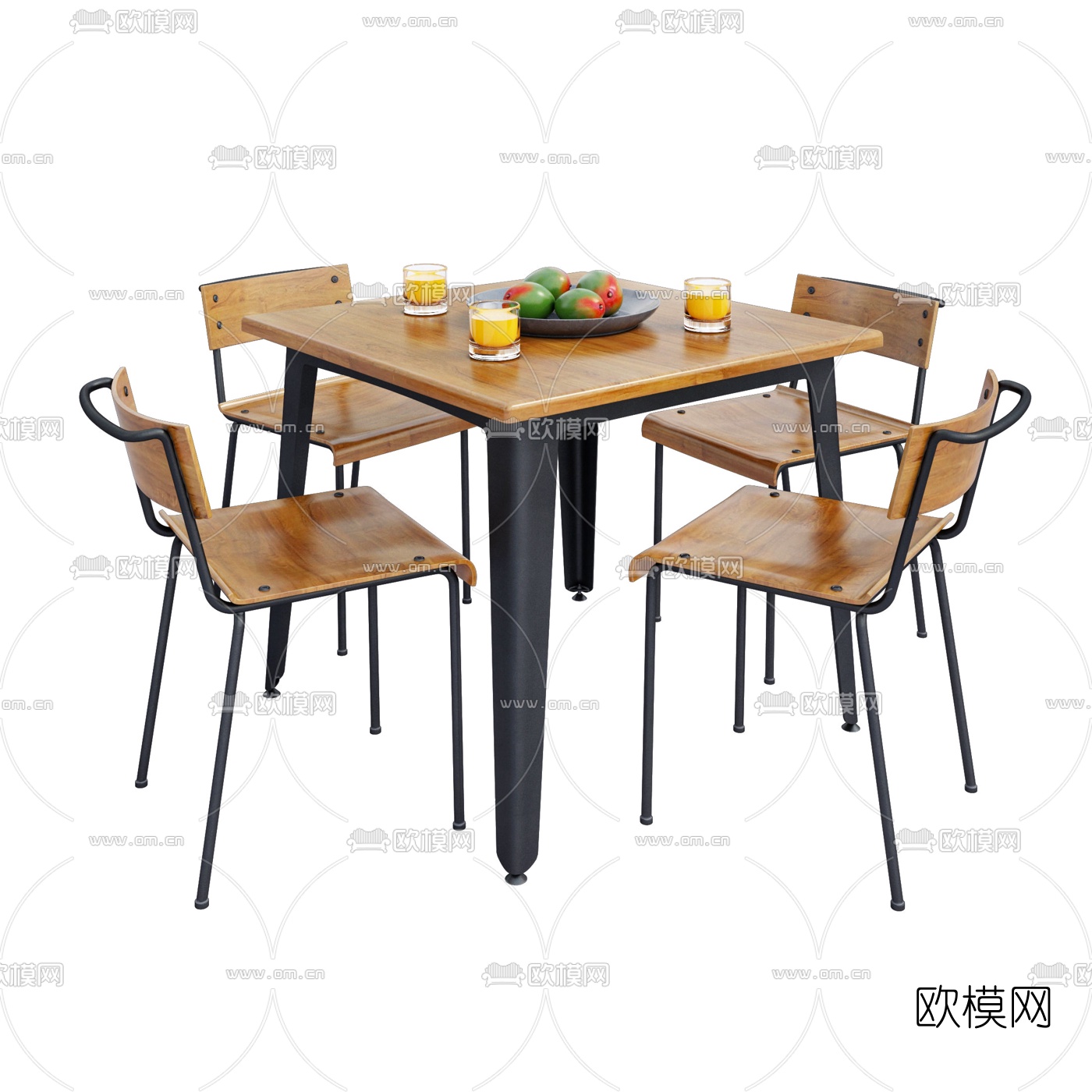 工业风方形餐桌椅3d模型下载（渲染图2）