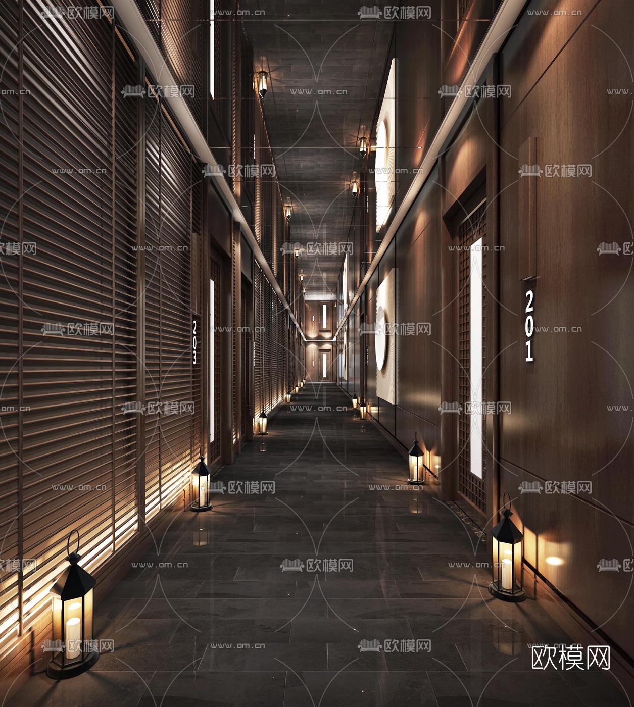 新中式酒店走廊过道3d模型