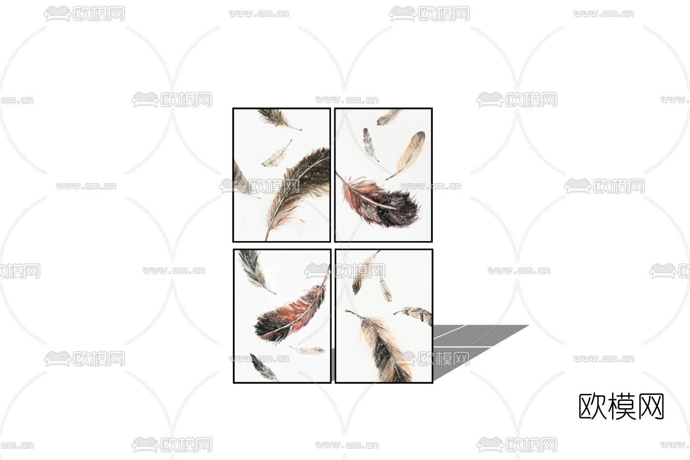 现代羽毛装饰画免费su模型
