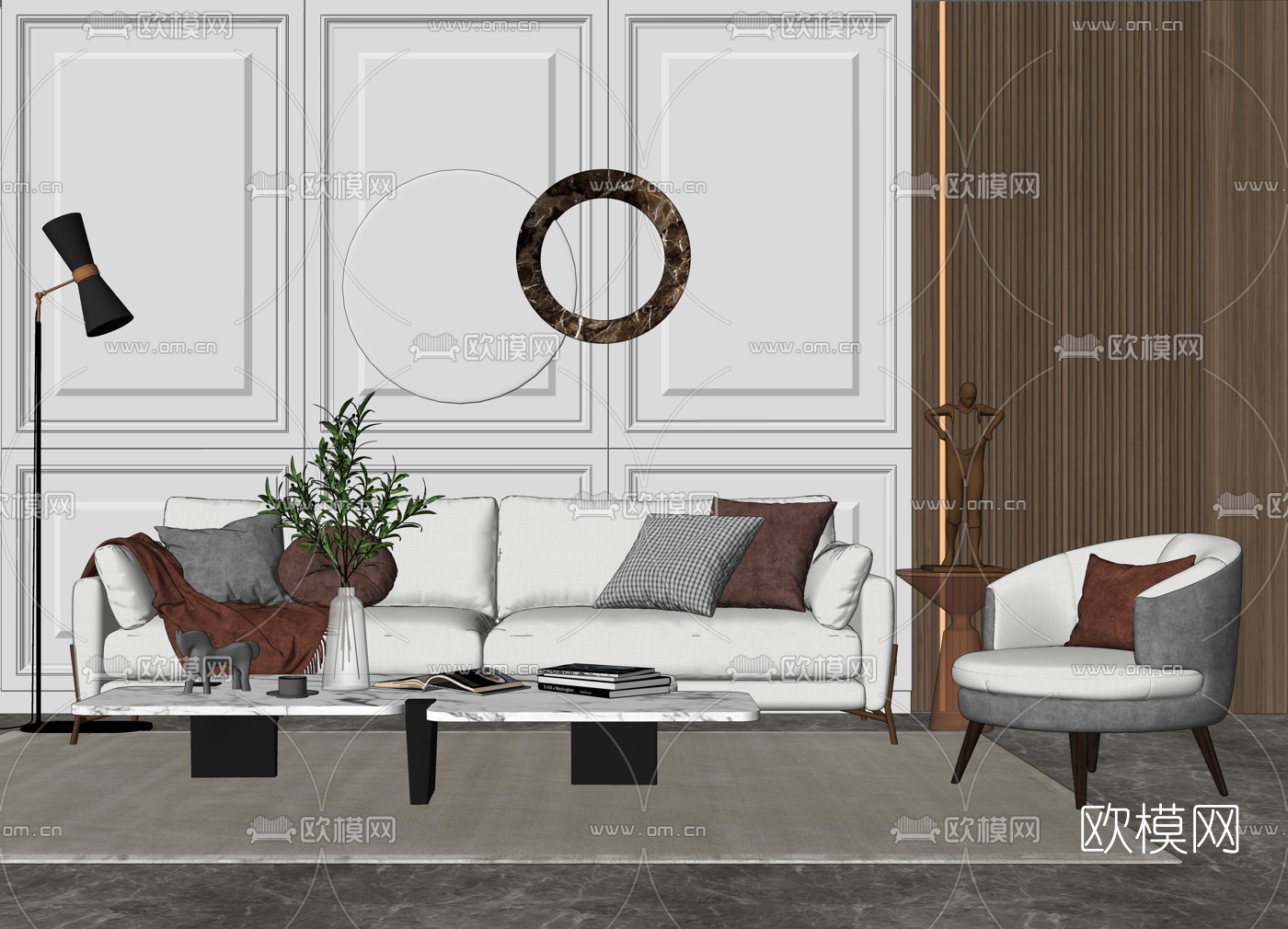 现代布艺沙发组合su模型下载