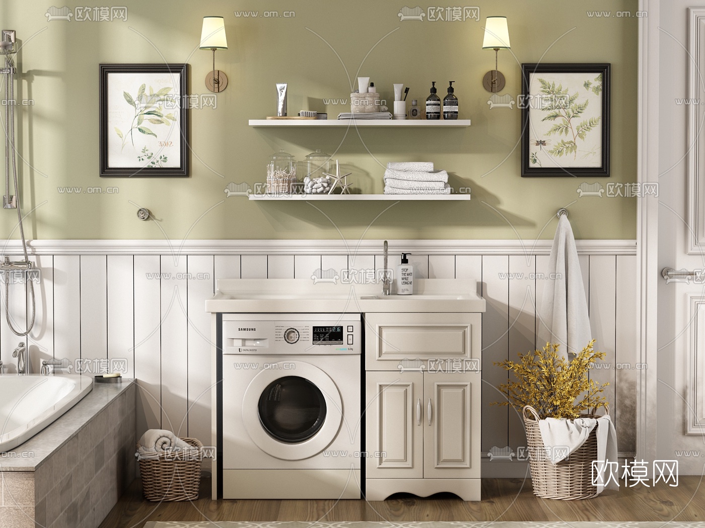 美式洗衣机浴室柜3d模型下载（渲染图1）