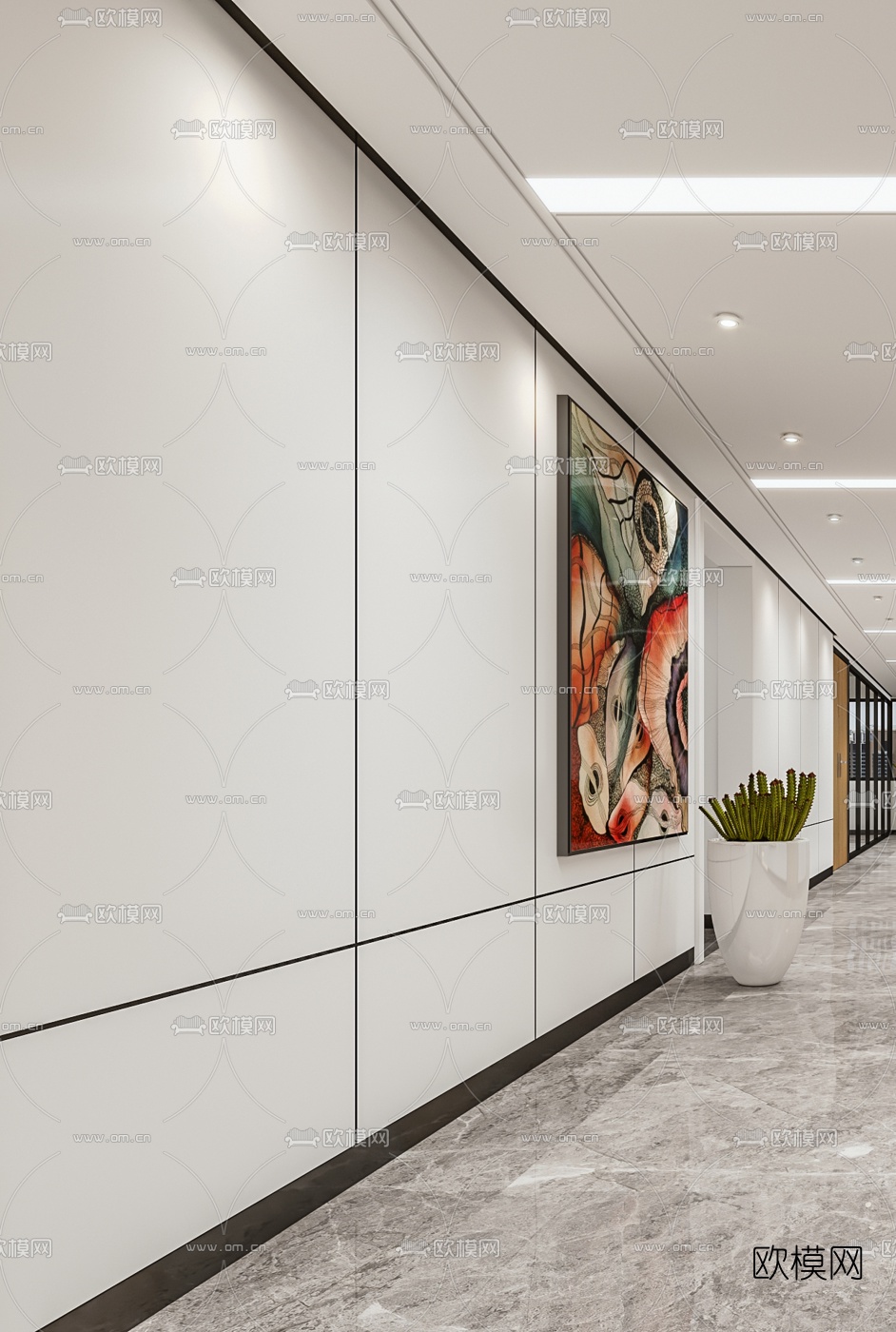 现代办公室走廊过道3d模型下载（渲染图2）