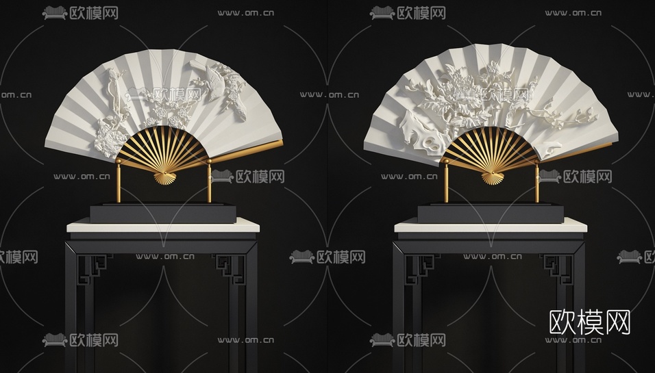 中式浮雕折扇摆件3d模型下载