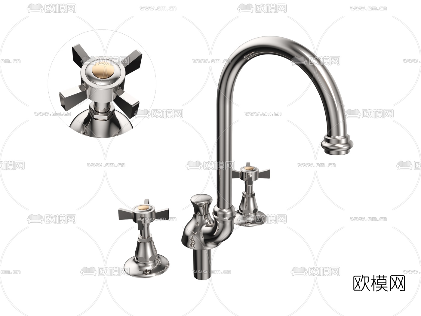 简欧高弯水龙头3d模型下载（渲染图2）