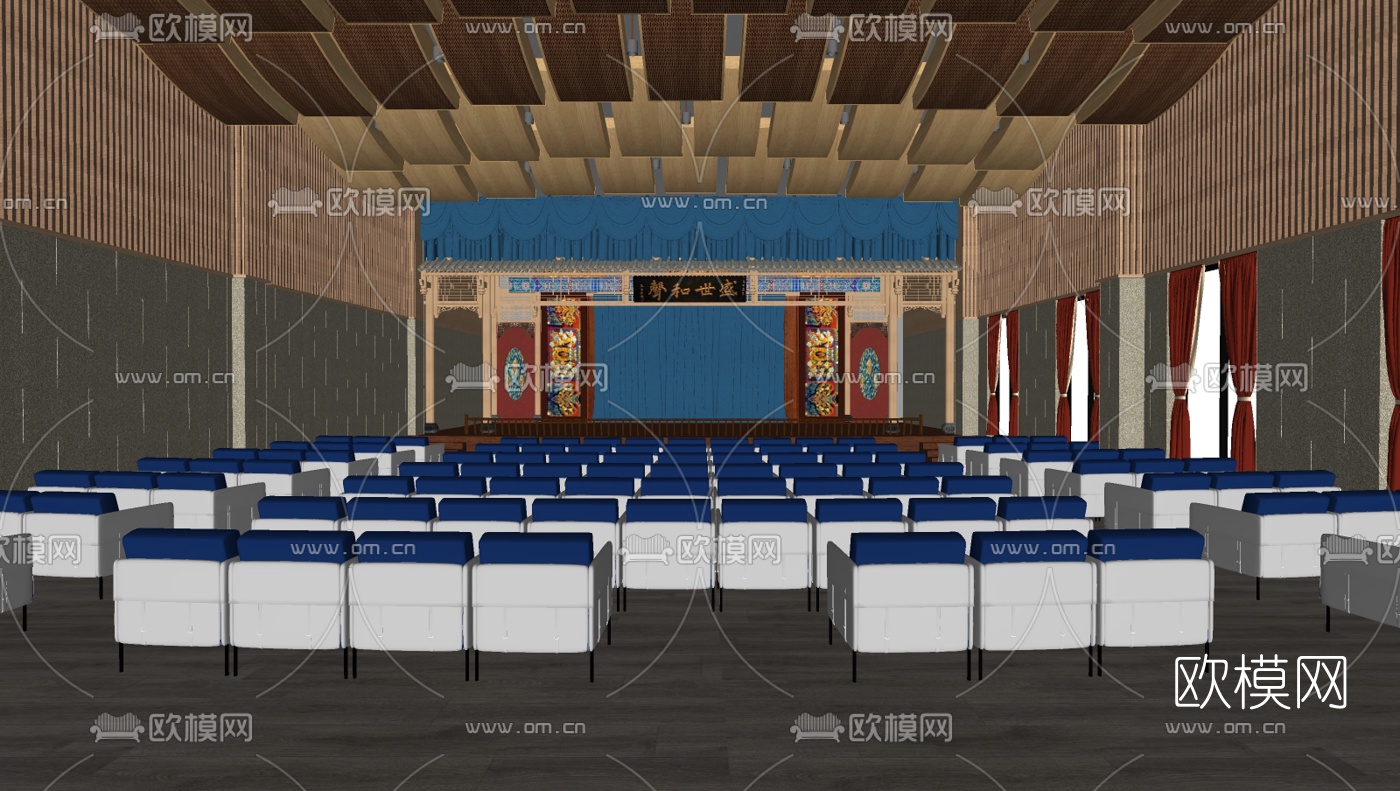 新中式 剧院 su模型下载（渲染图2）
