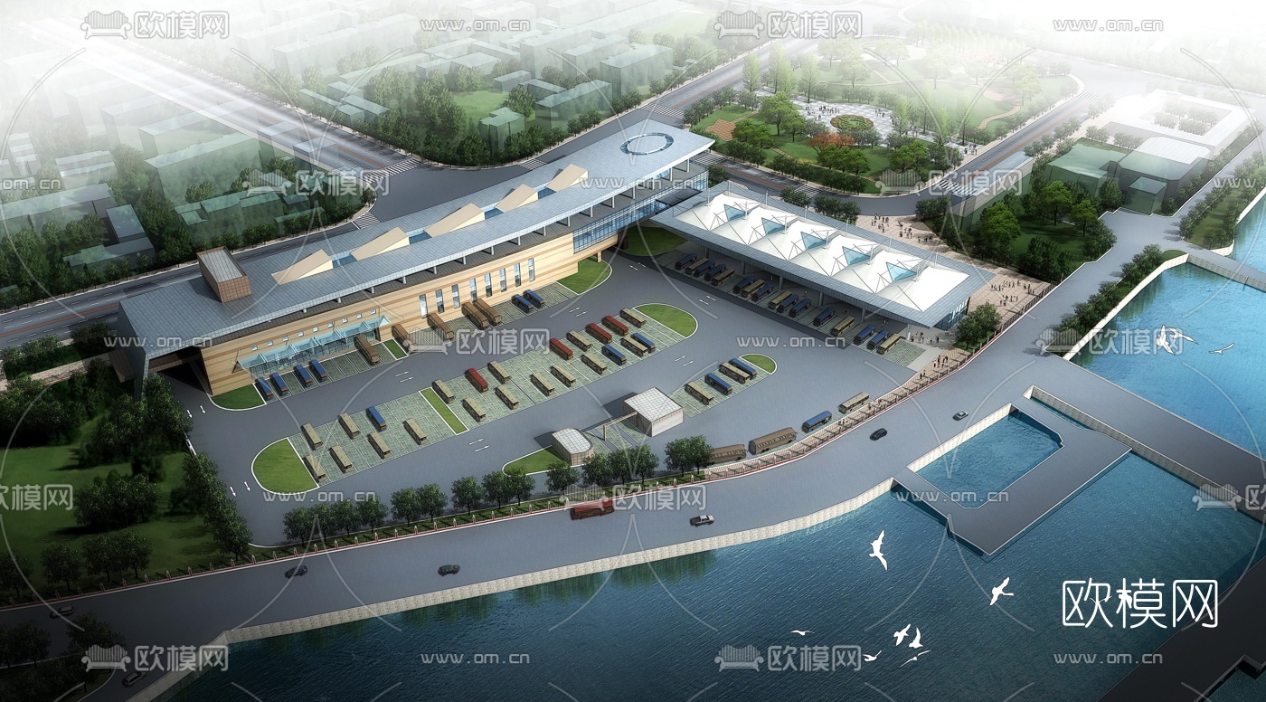 现代汽车车站su模型下载（渲染图1）