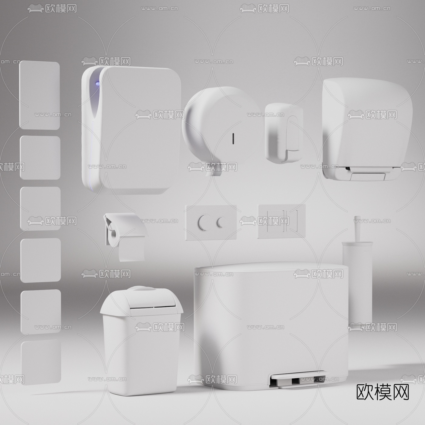 现代烘手机纸巾盒卫生间标识3d模型下载（渲染图2）