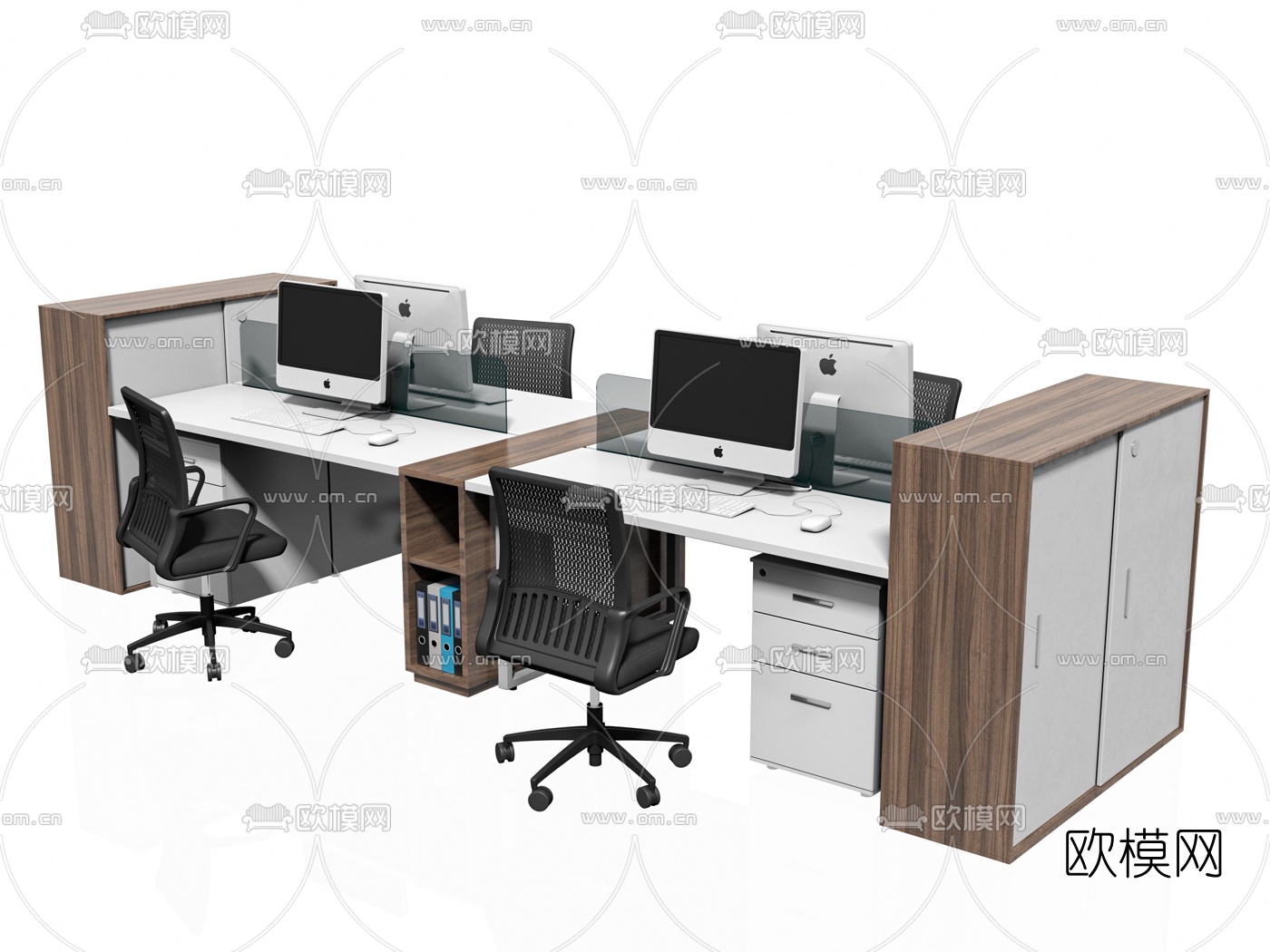 现代办公桌椅卡位3d模型下载（渲染图1）