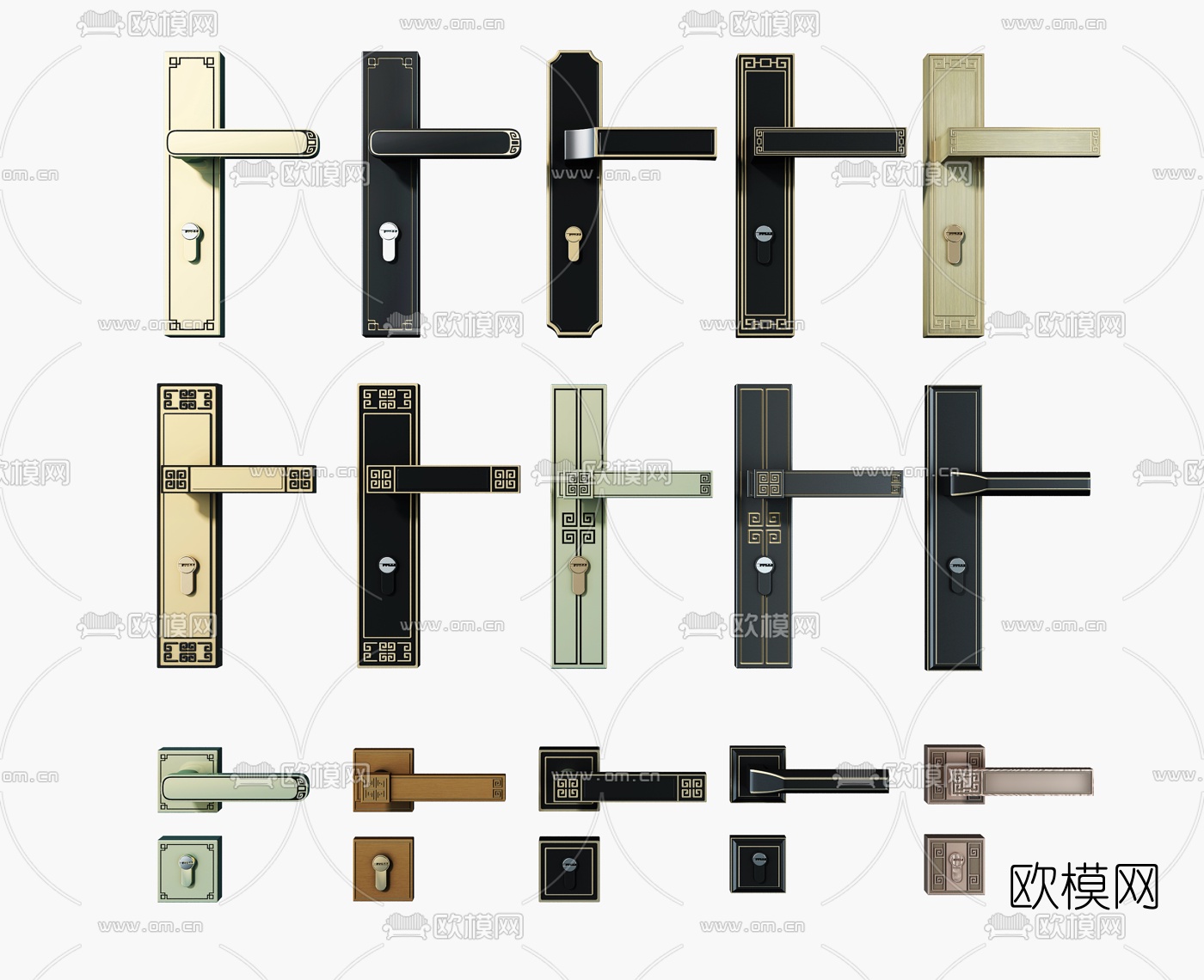 新中式门锁门把手3d模型下载（渲染图1）