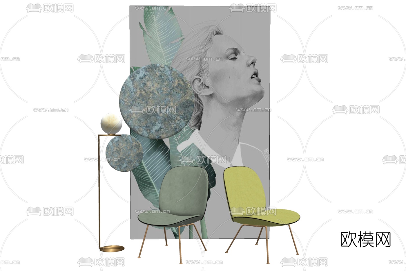 北欧布艺休闲椅su模型下载