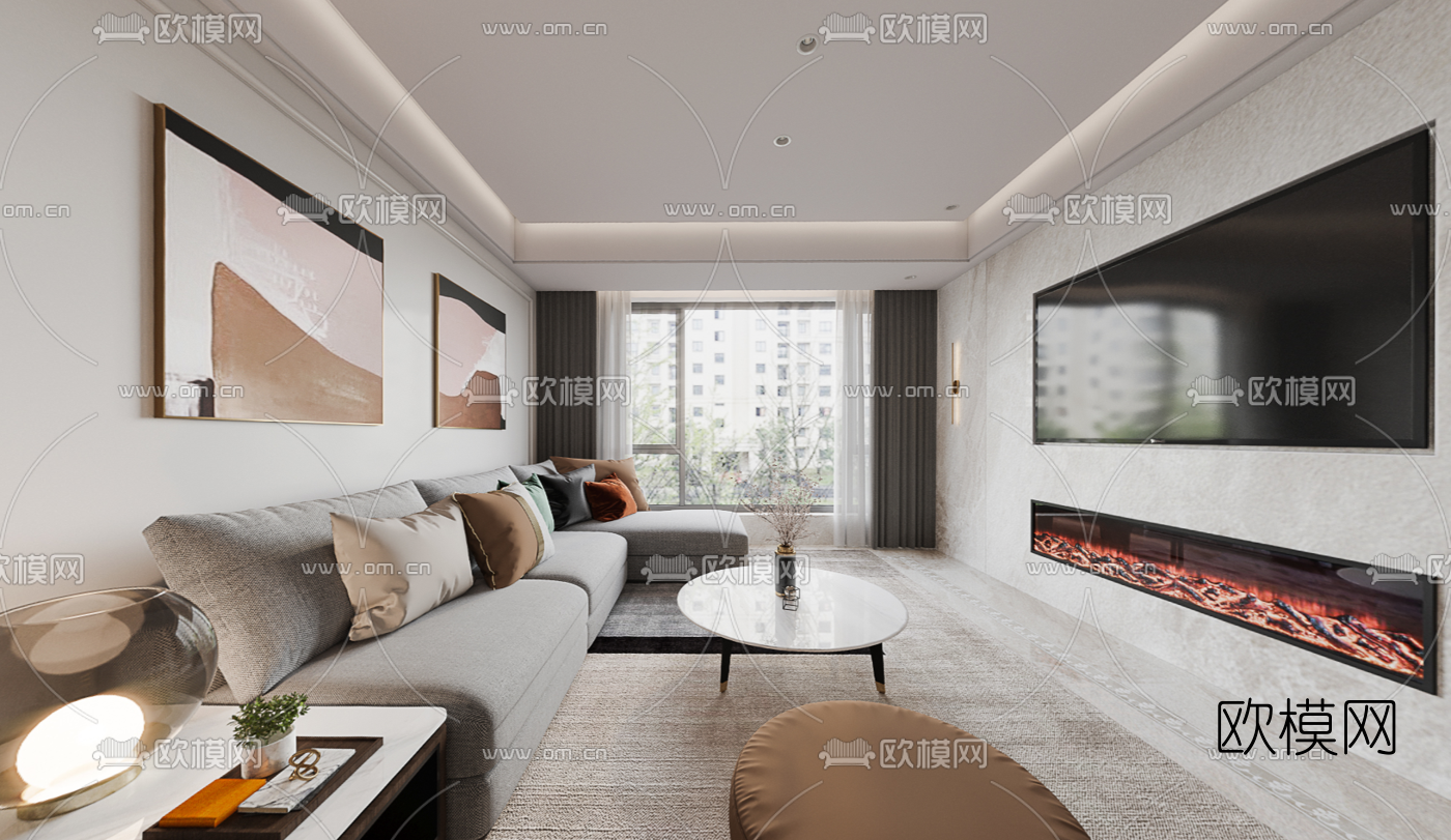 现代客厅餐厅vr全景3d模型