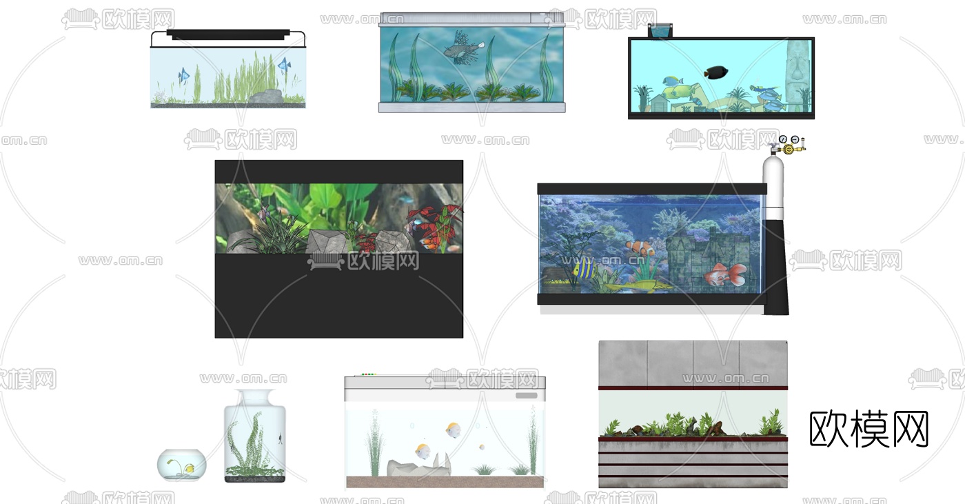 现代鱼缸水族su模型