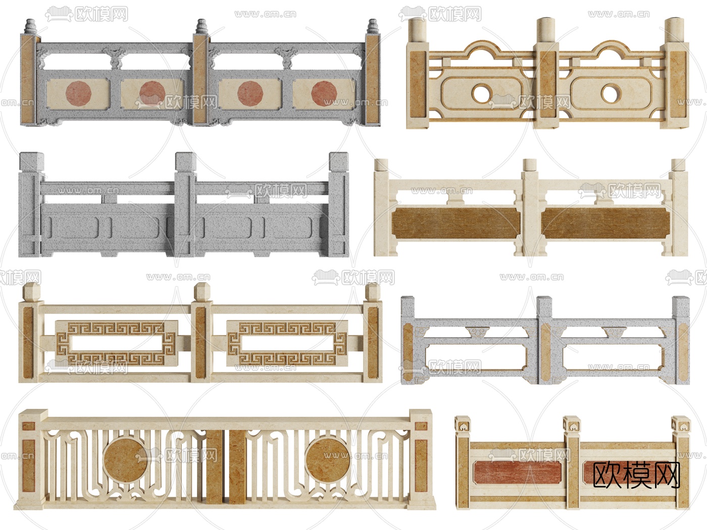新中式石材围栏栏杆护栏3d模型下载
