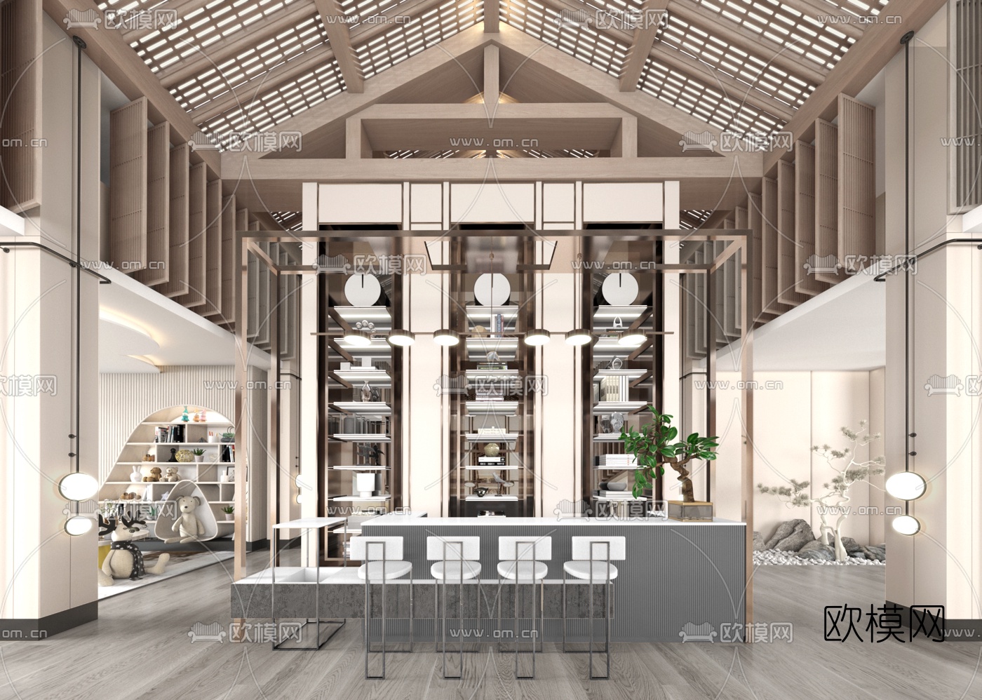 HWCD设计 新中式售楼处水吧台3d模型下载_ID10201579_3dmax免费模型-欧模网