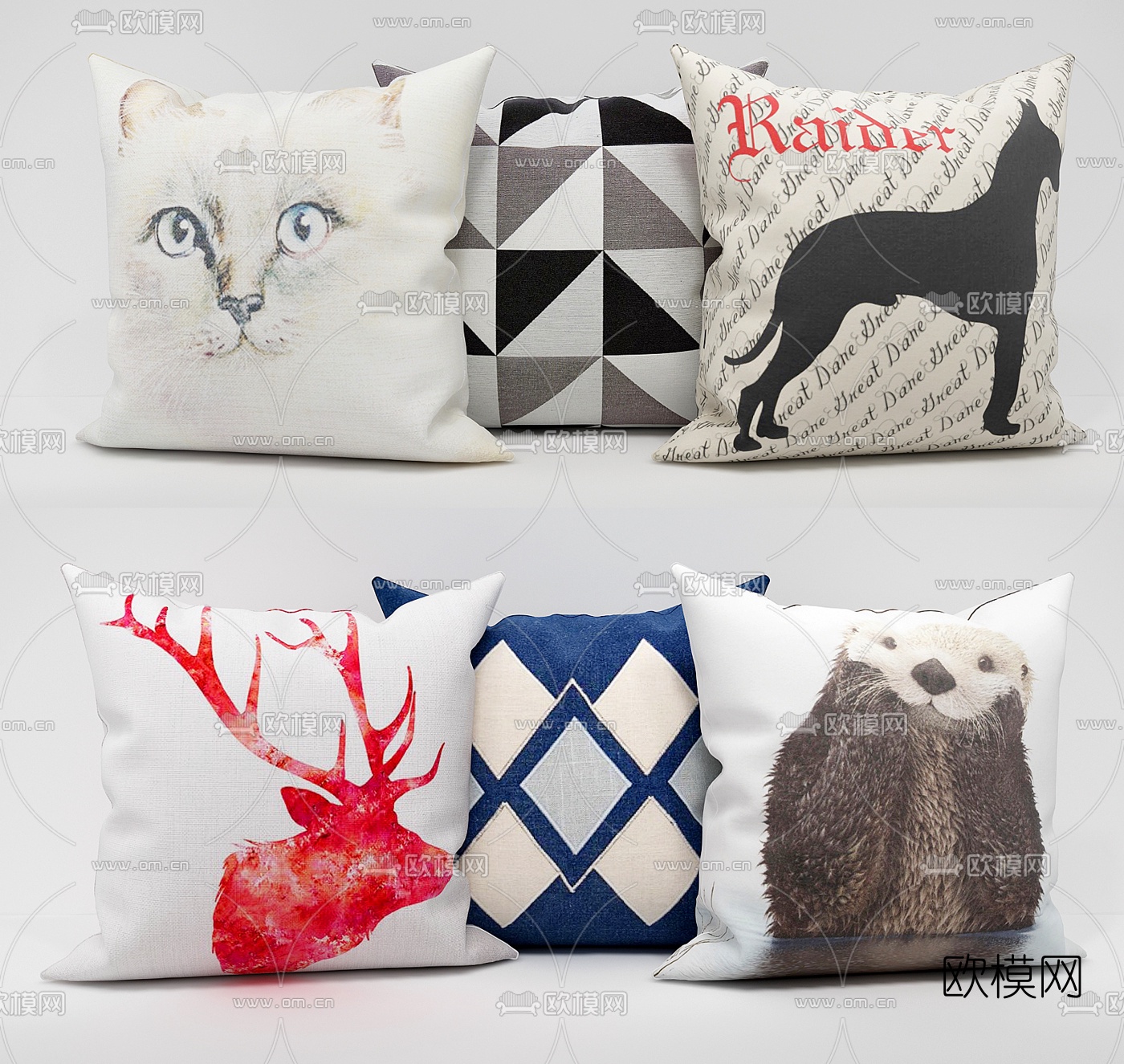 北欧动物图案抱枕3d模型下载