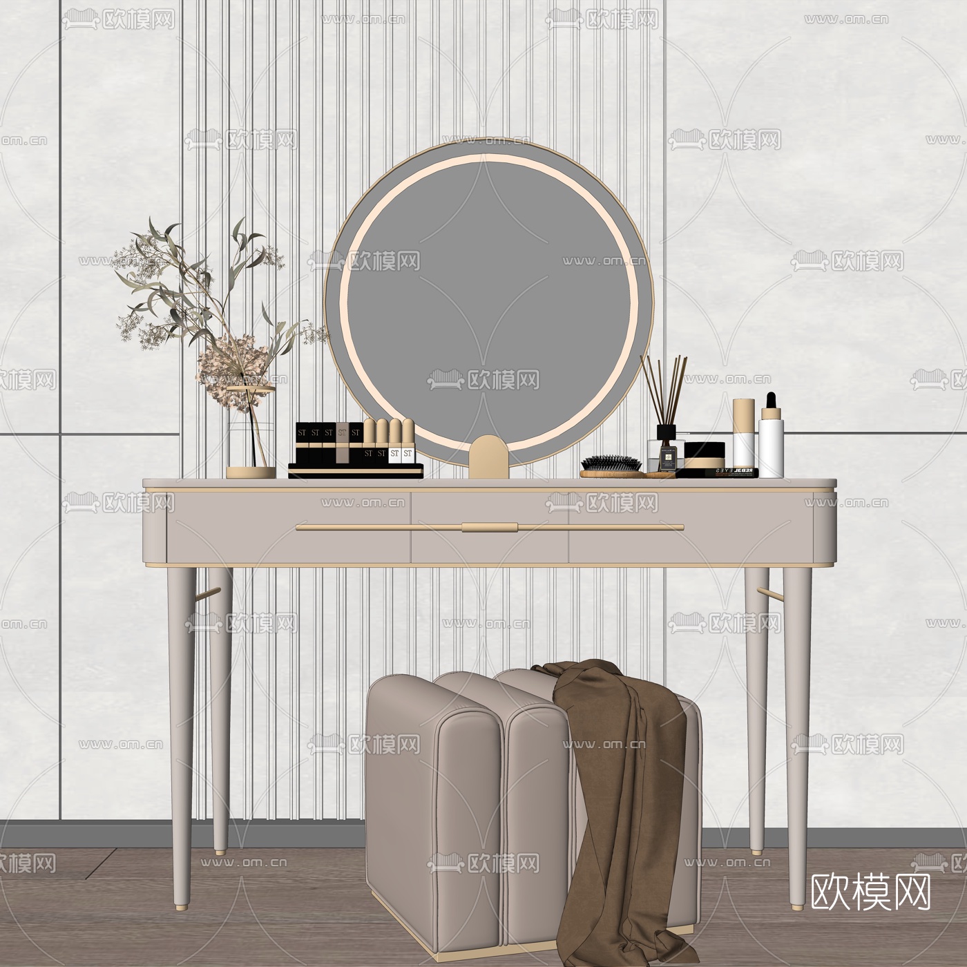 现代轻奢梳妆台su模型