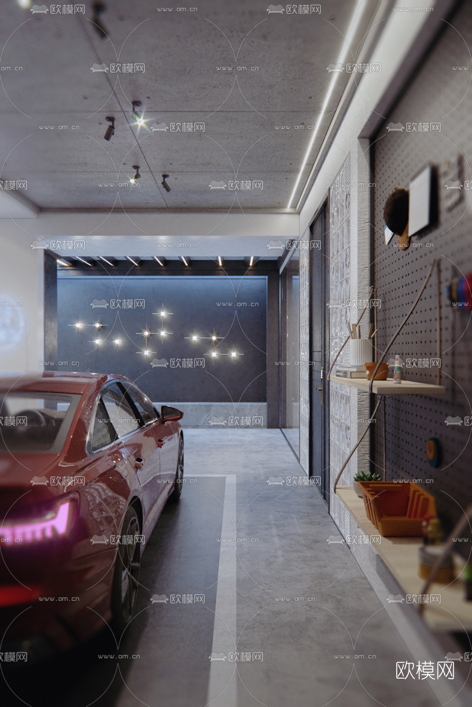 现代地下车库3d模型下载（渲染图2）