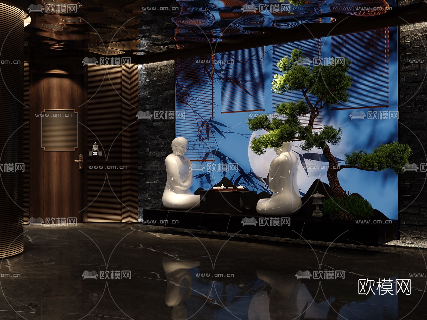 新中式洗浴中心大堂3d模型