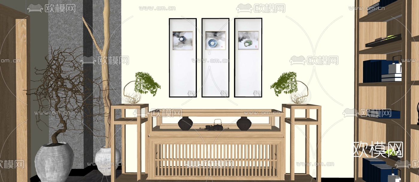 新中式茶楼茶馆su模型