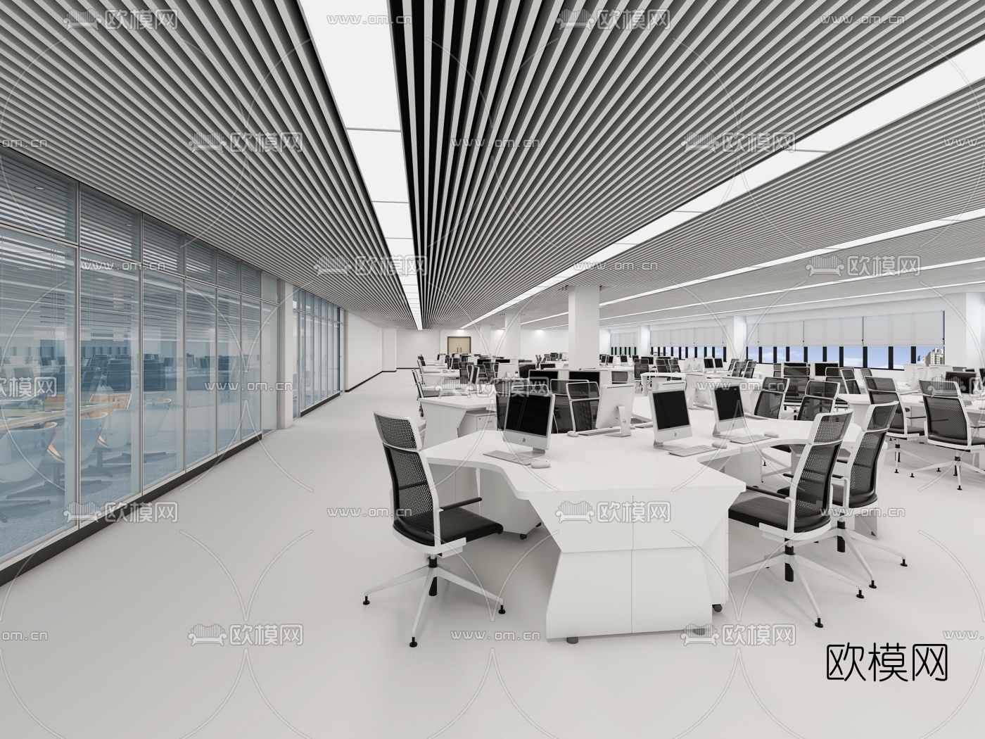现代开放式办公区3d模型