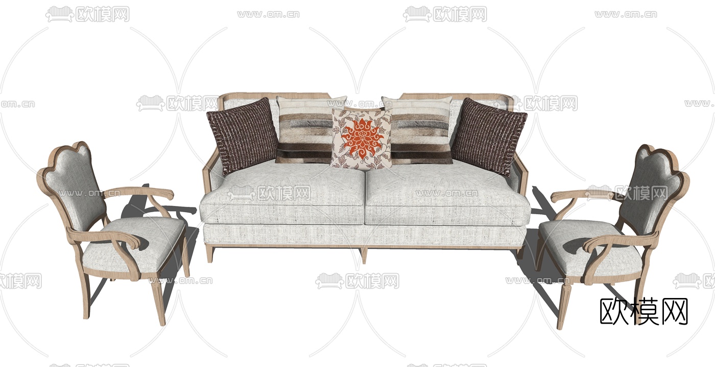 欧式布艺组合沙发su模型下载