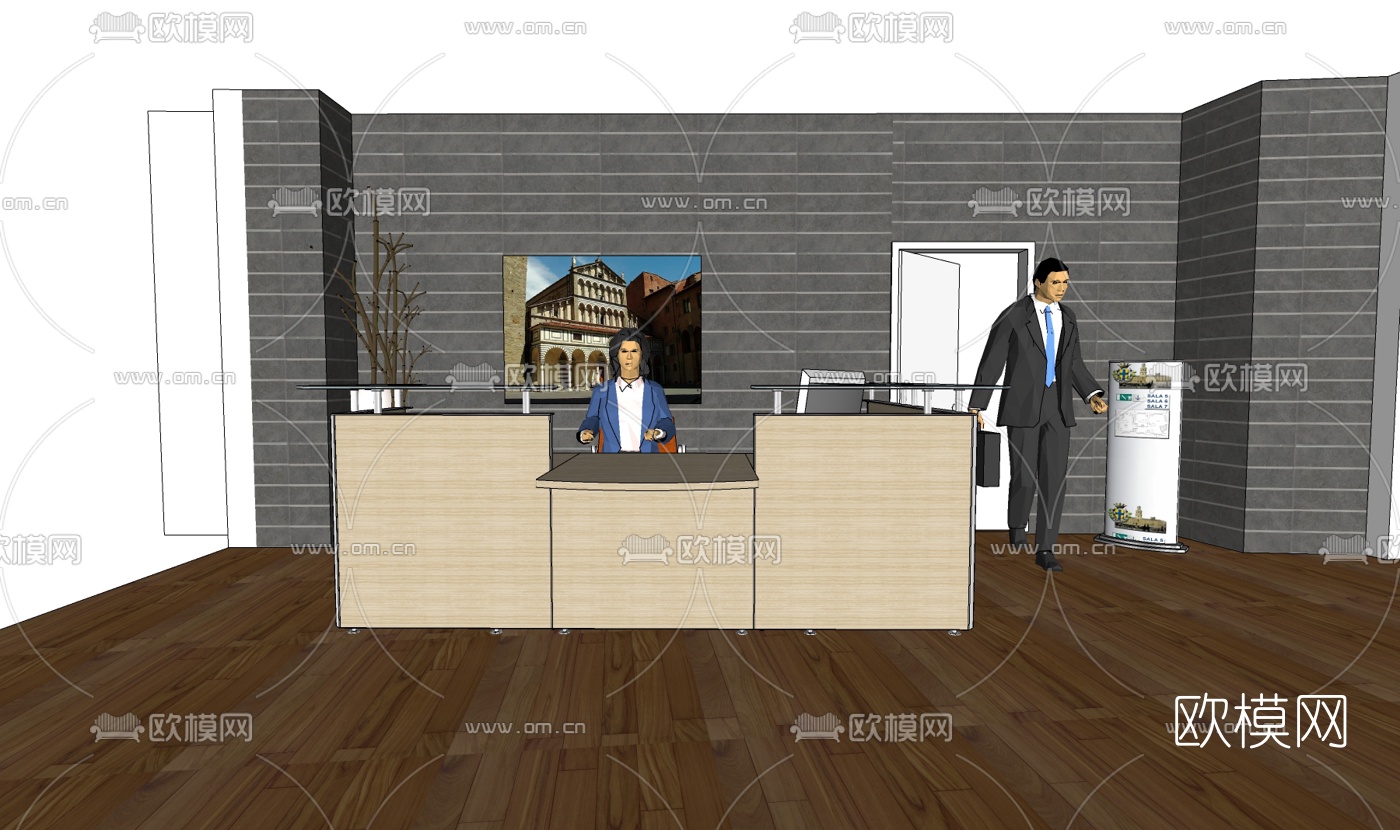 现代接待台免费su模型下载