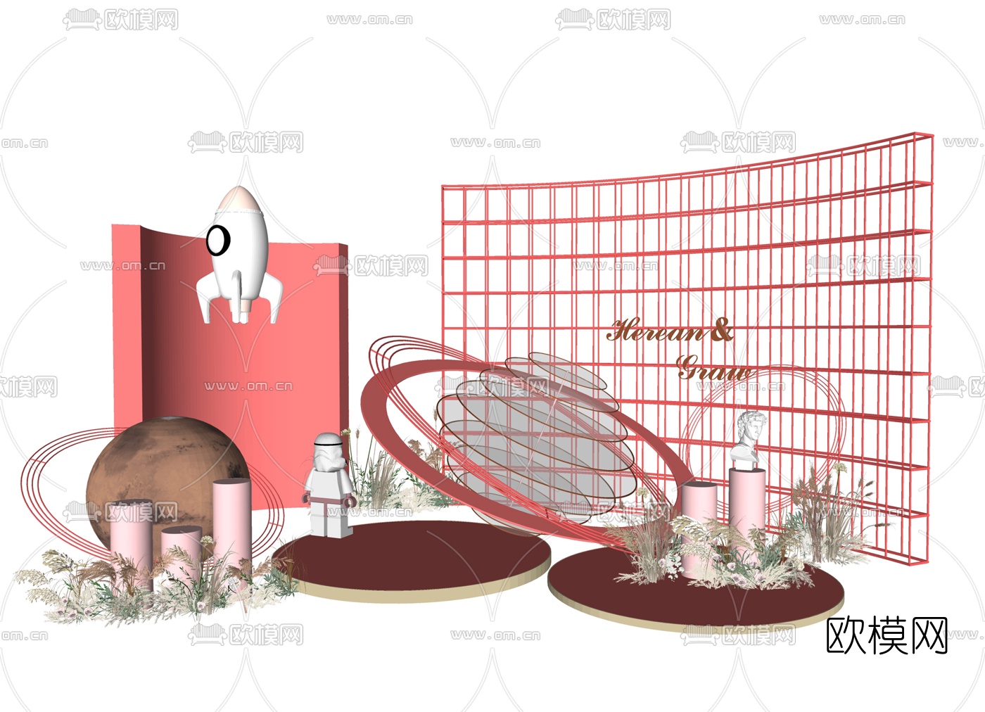 北欧婚庆婚礼美陈展示区su模型下载