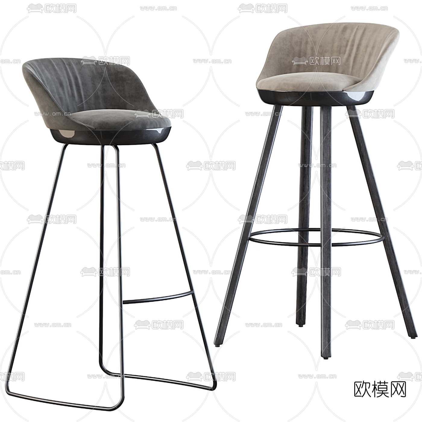 现代绒布吧台椅3d模型下载（渲染图1）