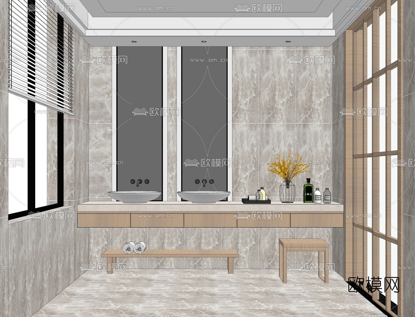 现代简约浴室su模型下载