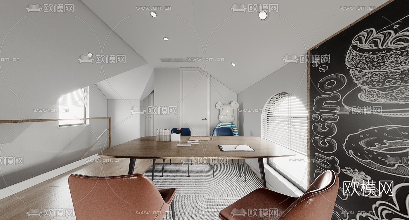 现代阁楼书房cr全景3d模型
