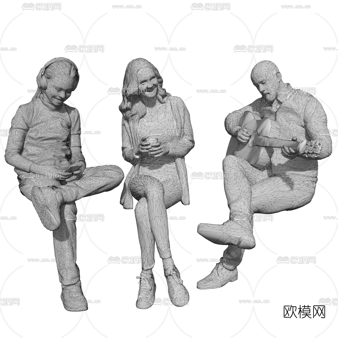 现代坐姿人物3d模型