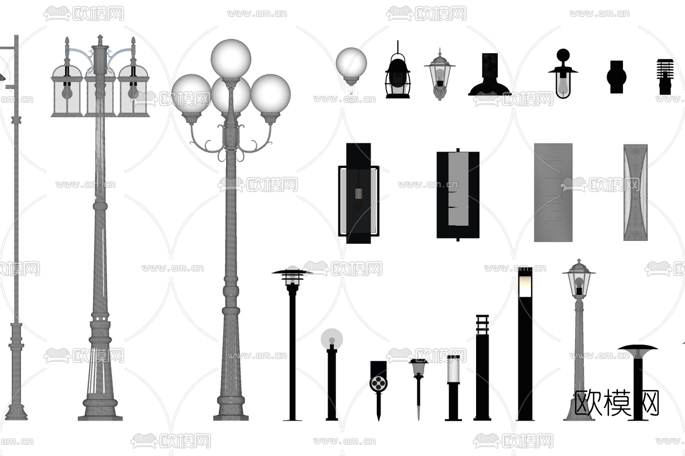 现代壁灯路灯su模型下载
