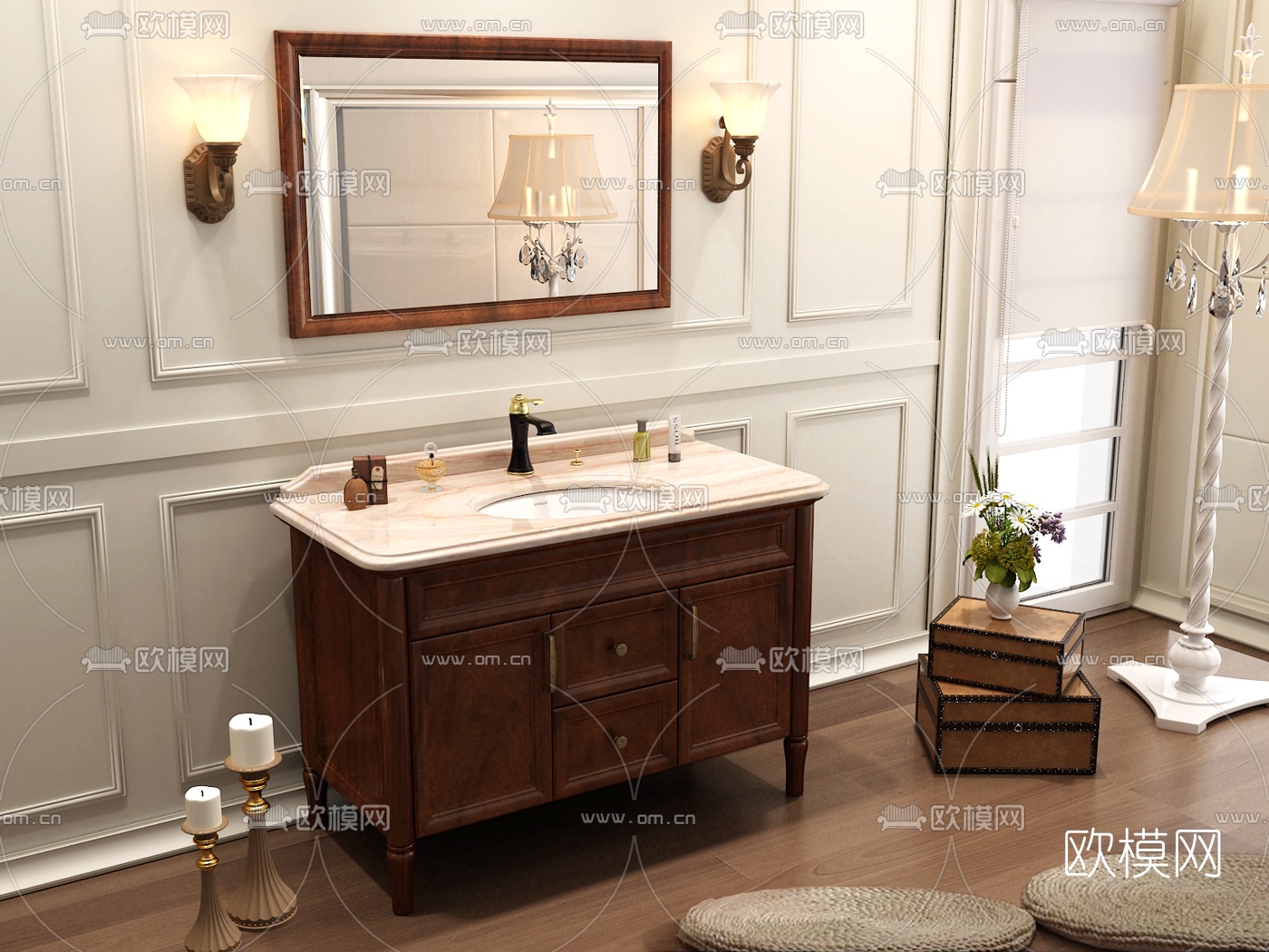 美式浴室柜洗手盆免费3d模型下载（渲染图2）
