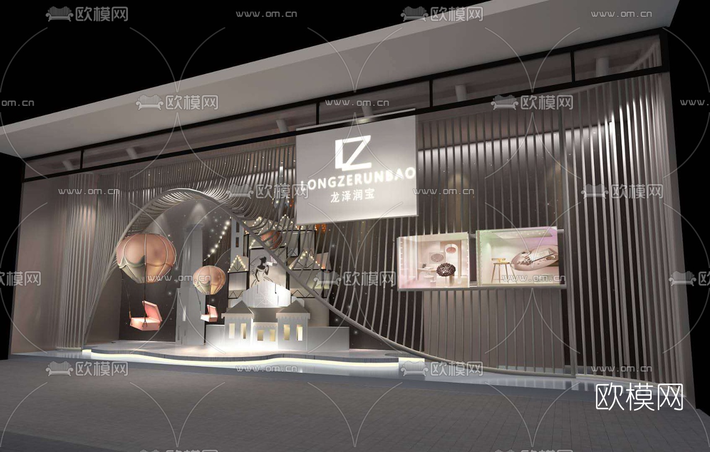 现代珠宝店橱窗免费3d模型下载（渲染图1）