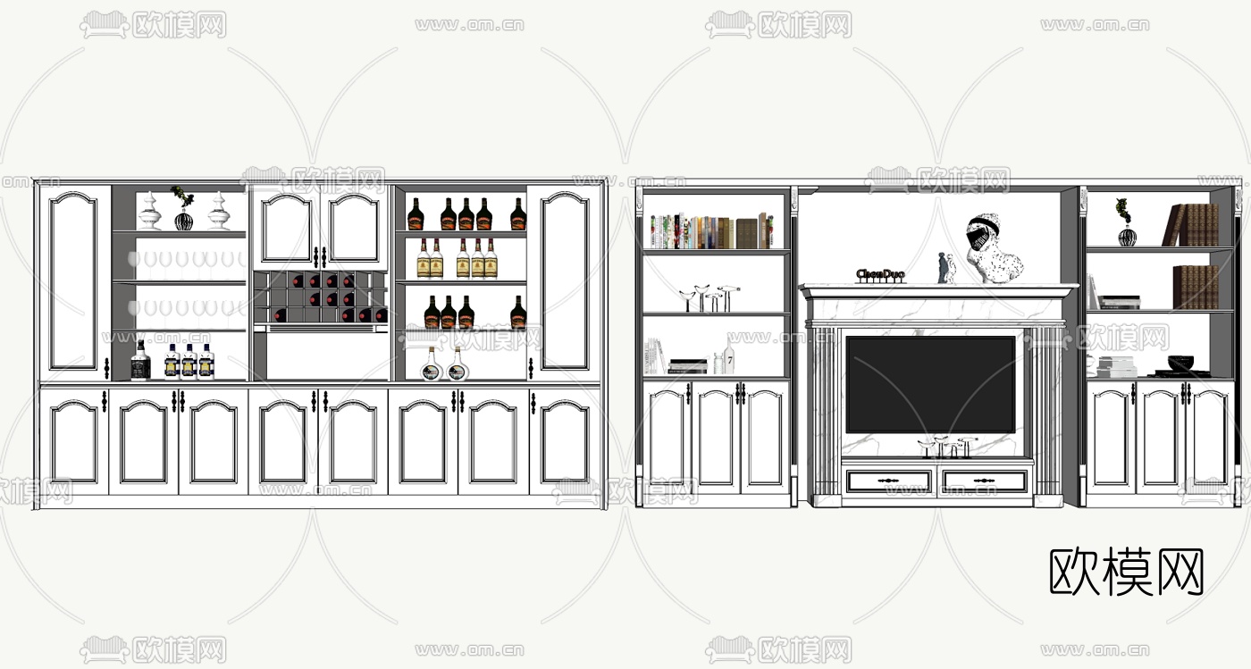 美式实木酒柜su模型下载（渲染图1）