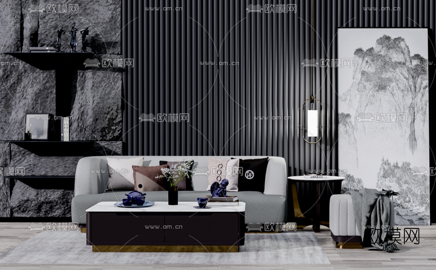 现代轻奢沙发组合su模型下载